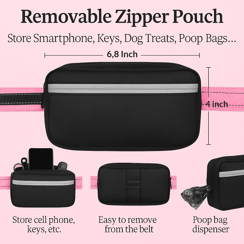 Hands Free Dog Leash with Zipper Pouch